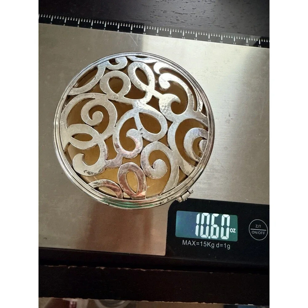 Brighton Skribbel Round Trinket Box G80830 Silver Scrollwork Hearts Cottagecore